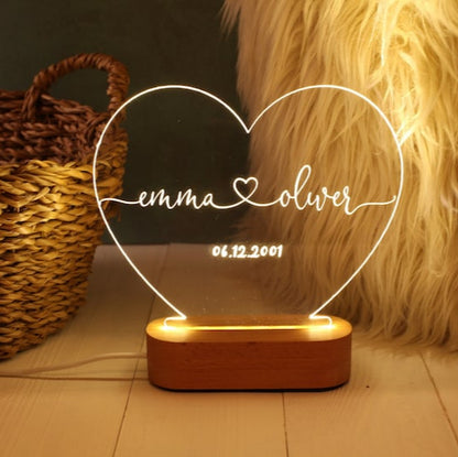 Custom Night Light as Valentines Day Gift - Anniversary Gifts - Romantic Gift for Couple - Gift for Him - Names and Date - Engagement Gifts