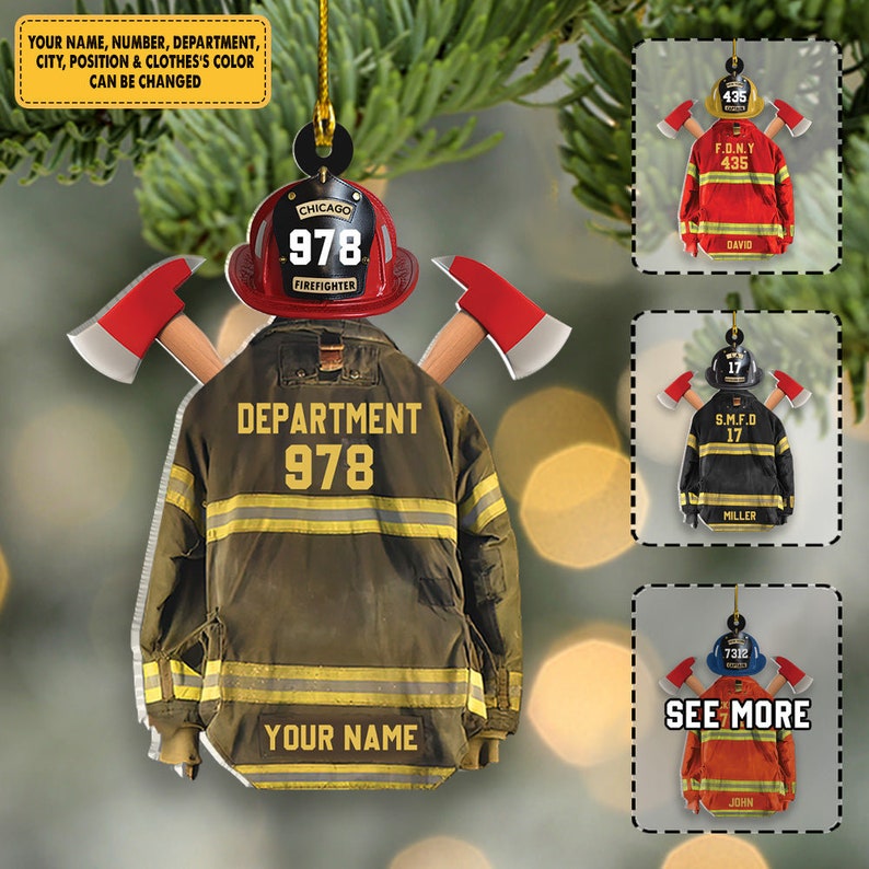 Personalized Firefighter Uniform Acrylic Ornament, Proud Firefighter Ornament, Firefighter Acrylic Ornament, Firefighter Keepsake Gift
