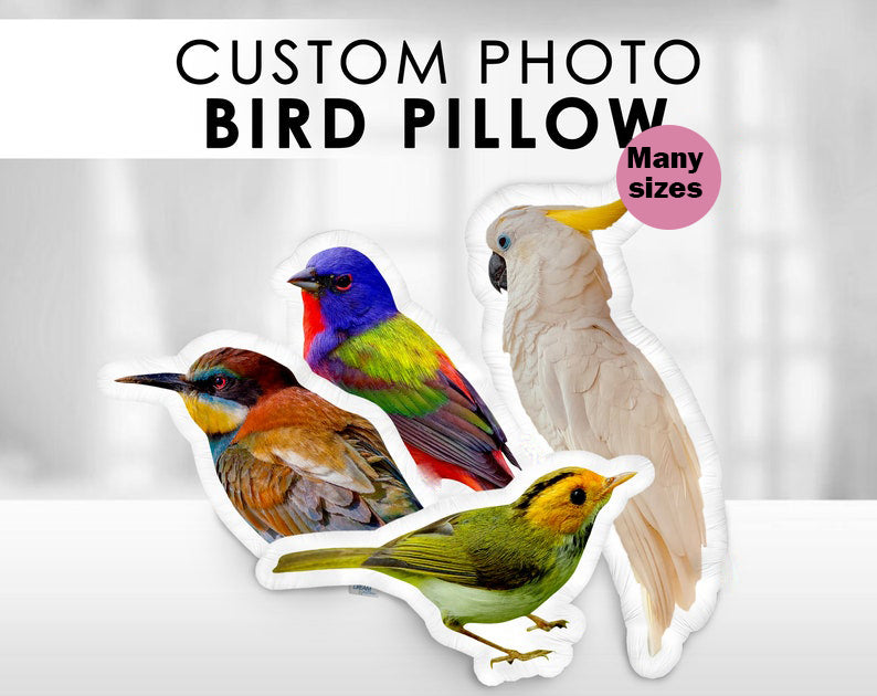 Custom Bird Photo Pillow | Personalized Birds Shaped Pillow | Budgerigar Canary Cockatiel Parrot Memorial Photo Cushion | Bird Loss Gifts