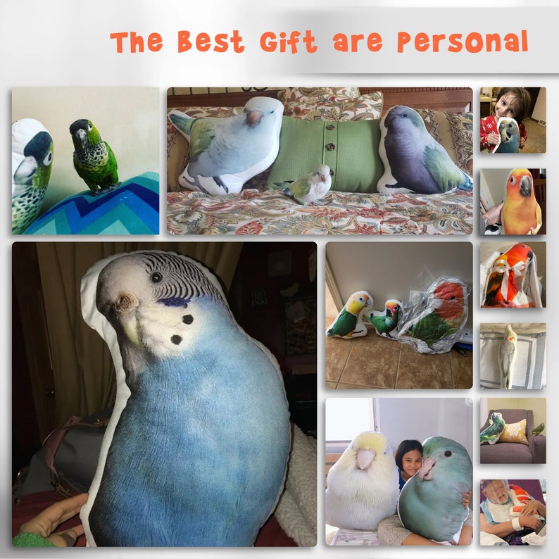 Custom Bird Photo Pillow | Personalized Birds Shaped Pillow | Budgerigar Canary Cockatiel Parrot Memorial Photo Cushion | Bird Loss Gifts