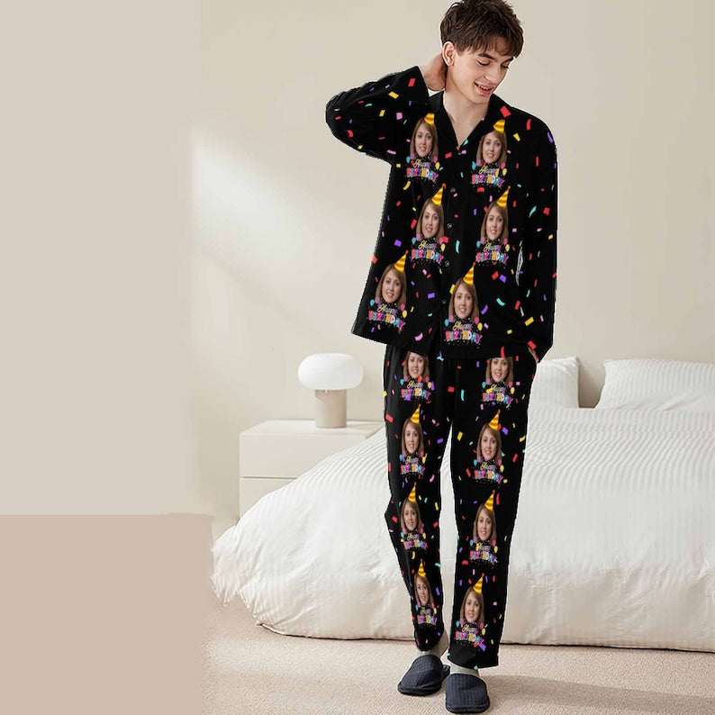 Customizable Birthday Pajamas with Face, Custom Pajamas Pet, Personalized Birthday Pajamas Women Men, Customized Pajamas Set, Birthday Gift