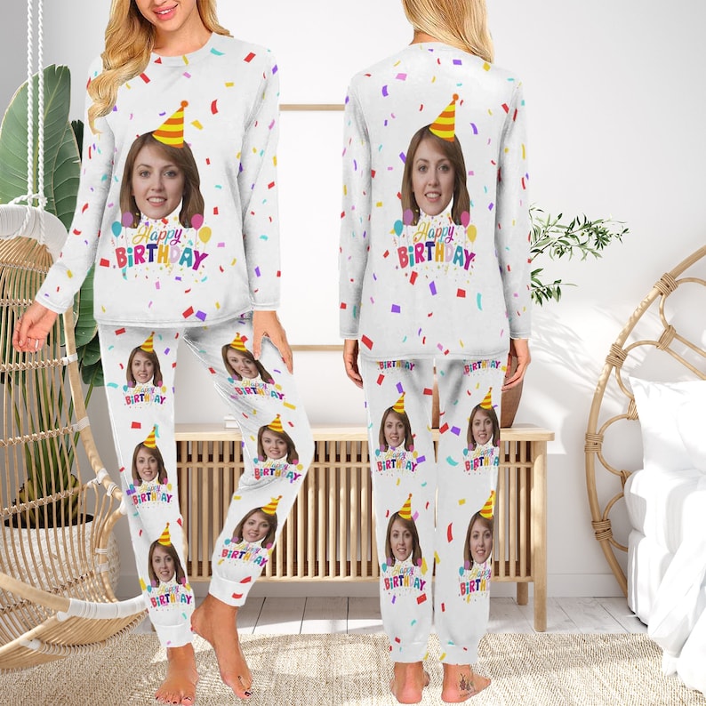 Customizable Birthday Pajamas with Face, Custom Pajamas Pet, Personalized Birthday Pajamas Women Men, Customized Pajamas Set, Birthday Gift