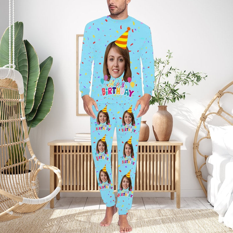 Customizable Birthday Pajamas with Face, Custom Pajamas Pet, Personalized Birthday Pajamas Women Men, Customized Pajamas Set, Birthday Gift
