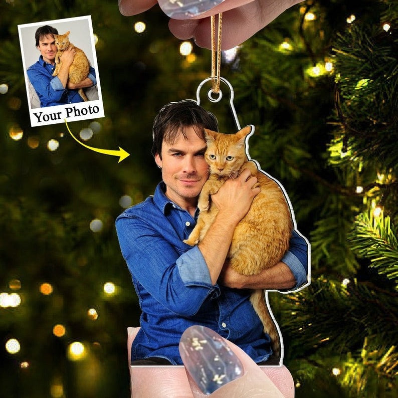 Personalized Funny Cat Photo Ornament, Cats with Owners moment, Christmas Ornament, Cat Photo Ornament, Cat Mom Gifts, Xmas Tree Decor