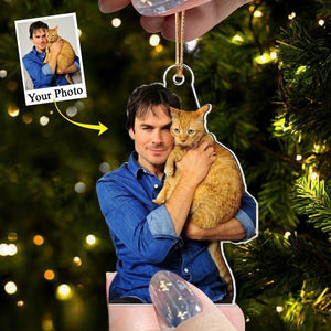 Personalized Funny Cat Photo Ornament, Cats with Owners moment, Christmas Ornament, Cat Photo Ornament, Cat Mom Gifts, Xmas Tree Decor