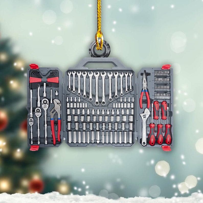Personalized Mechanic Tool Box Christmas Ornament, Repair Tool Kit Flat Ornament Decor, Garage Ornament Automobile Repair Shop Gift Xmas