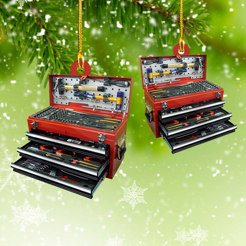 Personalized Mechanic Tool Box Christmas Ornament, Repair Tool Kit Flat Ornament Decor, Garage Ornament Automobile Repair Shop Gift Xmas