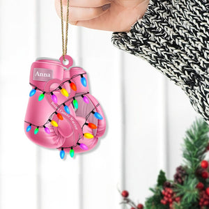 Personalized Breast Cancer Awareness Ornament Gifts, Pink Boxing Gloves Ribbon, Breast Cancer Awareness Gift, Breast Cancer Ornament