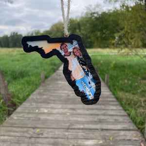 Personalized Picture Ornament wood photo frame Wooden State Christmas Ornament