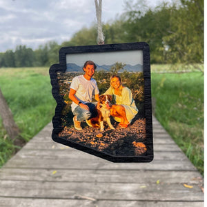 Personalized Picture Ornament wood photo frame Wooden State Christmas Ornament