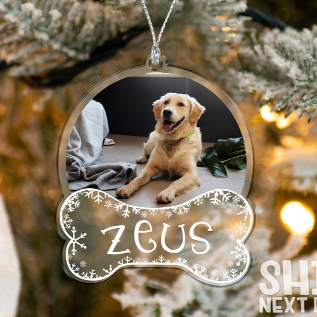 Dog Picture Ornament, Christmas Dog Gifts, Dog Bone Ornament, Acrylic Photo Ornament, Dog Name Ornament, Custom Christmas Ornament Keepsake