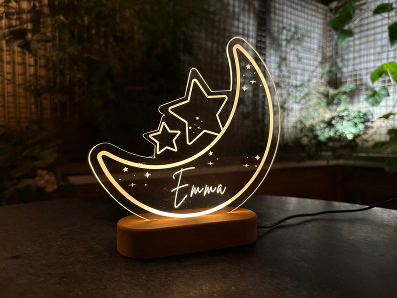 Personalized Acrylic Night Light, Moon & Stars Night Light, Kids Bedroom Decor, Kids Birthday Gift, Nursery Kids Room Decor-Christmas Gift