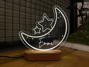 Personalized Acrylic Night Light, Moon & Stars Night Light, Kids Bedroom Decor, Kids Birthday Gift, Nursery Kids Room Decor-Christmas Gift