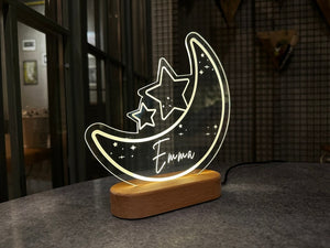 Personalized Acrylic Night Light, Moon & Stars Night Light, Kids Bedroom Decor, Kids Birthday Gift, Nursery Kids Room Decor-Christmas Gift