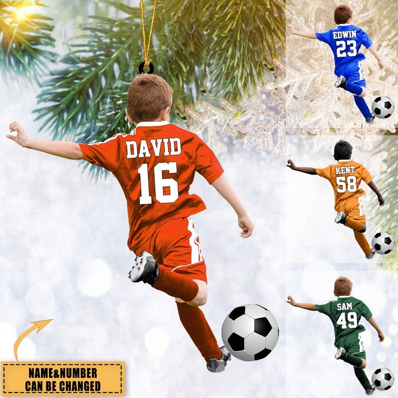 Personalized Soccer Player Ornament, Soccer Boy Ornament, Custom Soccer Ornament, Soccer Keepsake, Soccer Christmas Ornament