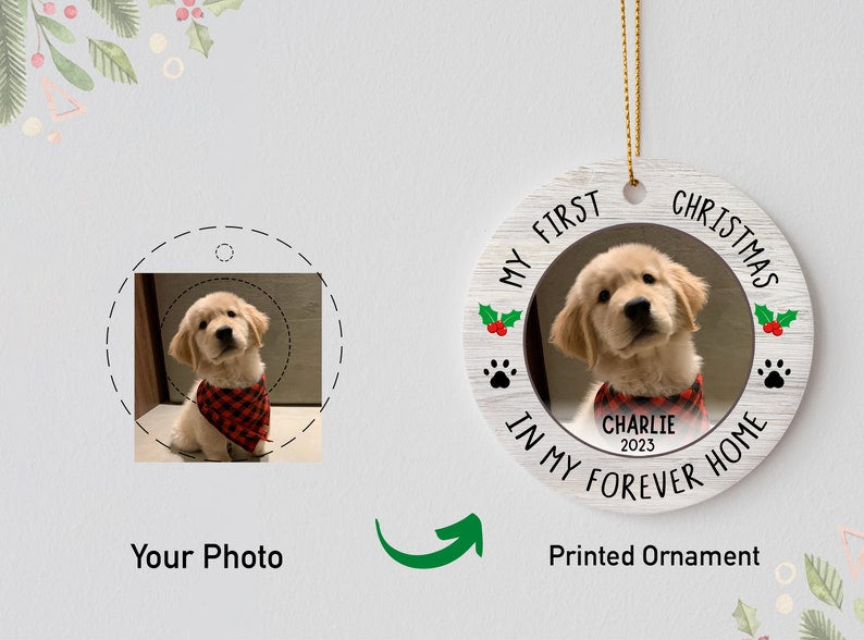 Custom Puppies First Christmas Ornament - Dog Picture Ornament - Dog's 1st Christmas Ceramic Keepsake - Pet Photo Print Ornament 2025