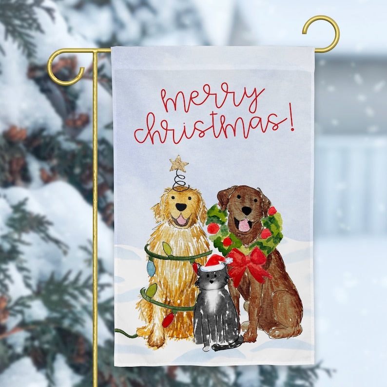 Festive Christmas Mix and Match Pet Garden Flag | Personalized Pet Yard Flag, Goldendoodle, Golden Retriever, Lab, GSP, Spaniel, Cat