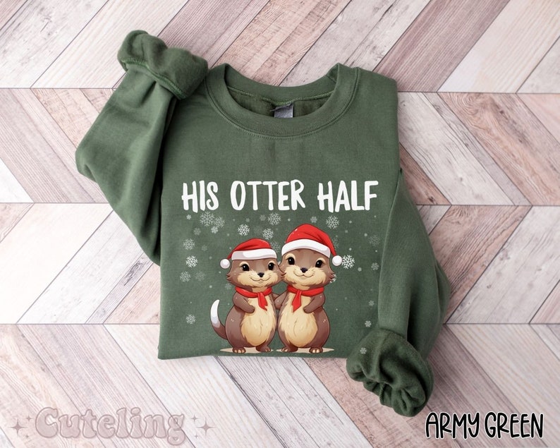 Couples Christmas Sweaters, Couple Christmas Pajamas Couple Sweatshirts Otter Puns Matching Christmas Shirts Funny Ugly Sweater Party Tees