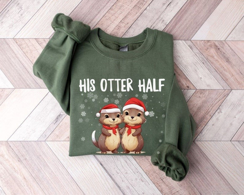 Couples Christmas Sweaters, Couple Christmas Pajamas Couple Sweatshirts Otter Puns Matching Christmas Shirts Funny Ugly Sweater Party Tees