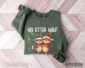 Couples Christmas Sweaters, Couple Christmas Pajamas Couple Sweatshirts Otter Puns Matching Christmas Shirts Funny Ugly Sweater Party Tees