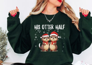 Couples Christmas Sweaters, Couple Christmas Pajamas Couple Sweatshirts Otter Puns Matching Christmas Shirts Funny Ugly Sweater Party Tees