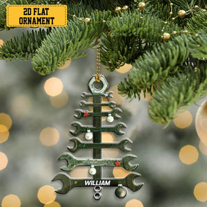 Personalized Wrench Tree Shape Acrylic Ornament for Mechanic, Custom Mechanic Tool Christmas Ornament, Custom Name Tool Flat Ornament Decor