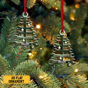 Personalized Wrench Tree Shape Acrylic Ornament for Mechanic, Custom Mechanic Tool Christmas Ornament, Custom Name Tool Flat Ornament Decor