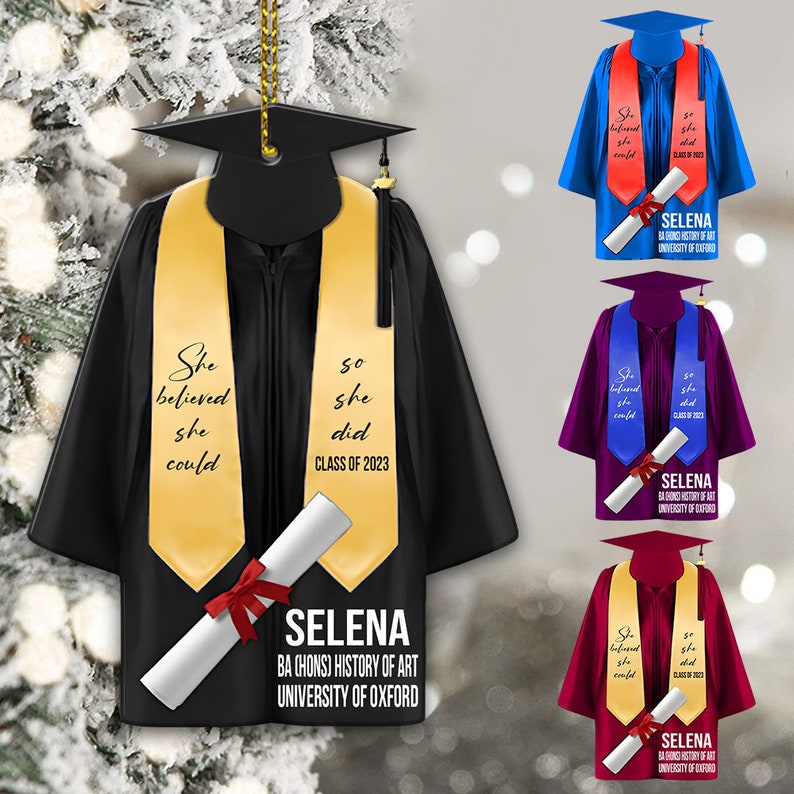 Personalized Graduation Ornament, Graduation Gown, Class Of 2024, Graduation Gifts, Graduation Christmas Customshape Ornament For Him