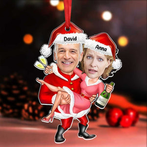 Funny Christmas Couple Custom Photo Acrylic Ornament, Personalized Photo Ornament, Funny Christmas Ornament, Custom Face Picture Ornament