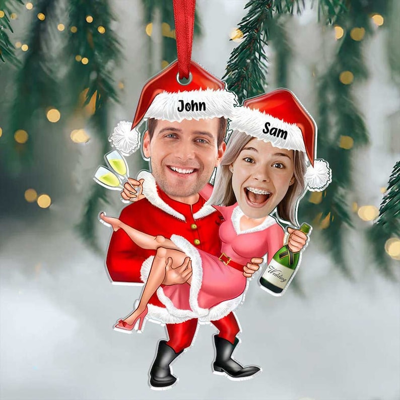 Funny Christmas Couple Custom Photo Acrylic Ornament, Personalized Photo Ornament, Funny Christmas Ornament, Custom Face Picture Ornament
