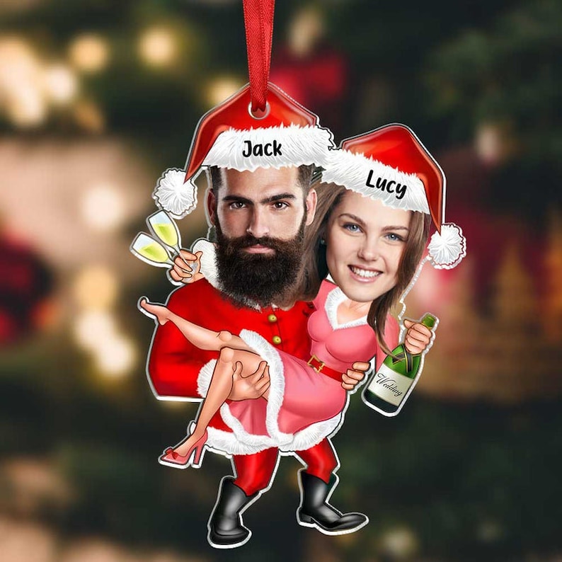 Funny Christmas Couple Custom Photo Acrylic Ornament, Personalized Photo Ornament, Funny Christmas Ornament, Custom Face Picture Ornament