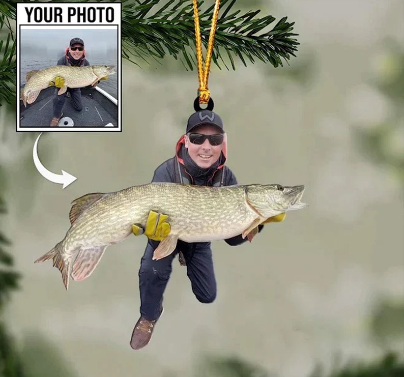Custom Fishing Photo Ornament, Ornaments Christmas Personalized, Fishing Ornament Christmas, Picture Acrylic Ornament, Fishing Ornament
