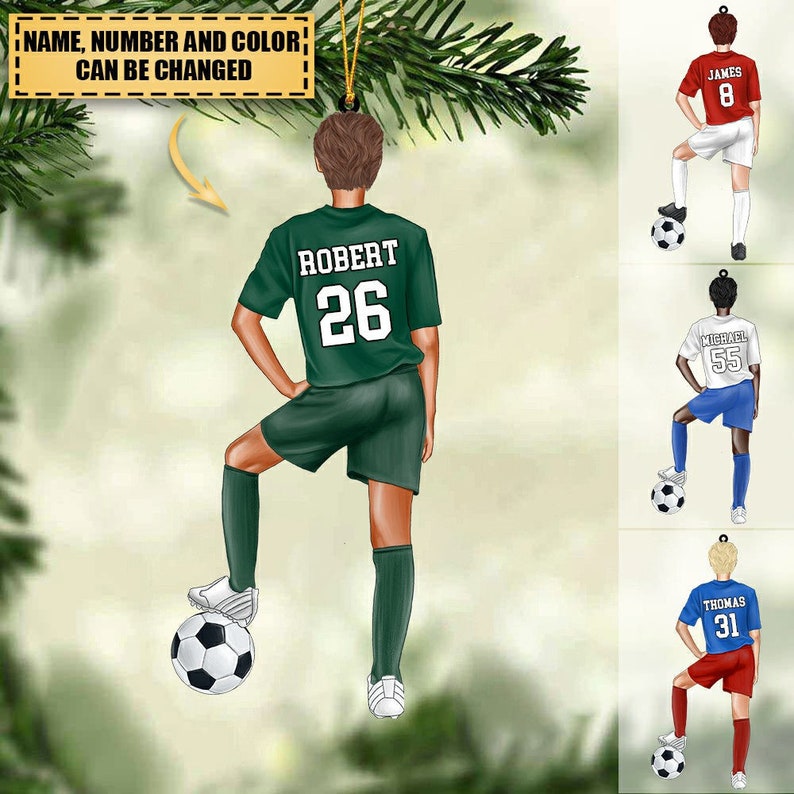Personalized Soccer Player Ornament, Soccer Girl Boy Ornament, Custom Name Number Soccer Ornament, Soccer Keepsake, Soccer Christmas Gift