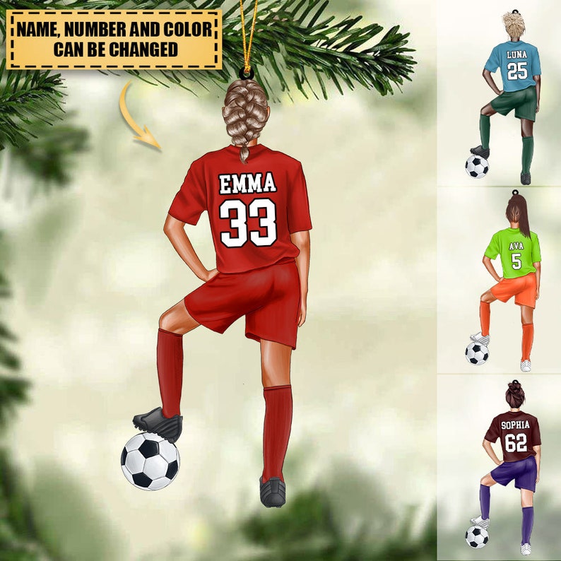 Personalized Soccer Player Ornament, Soccer Girl Boy Ornament, Custom Name Number Soccer Ornament, Soccer Keepsake, Soccer Christmas Gift