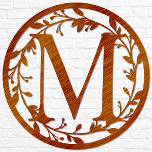 Metal Circle Letter Monogram with Vines | Wall Monogram Sign | Couples Gift | Letter Decor, Letter Vine Monogram | Wedding Gift, Metal Sign