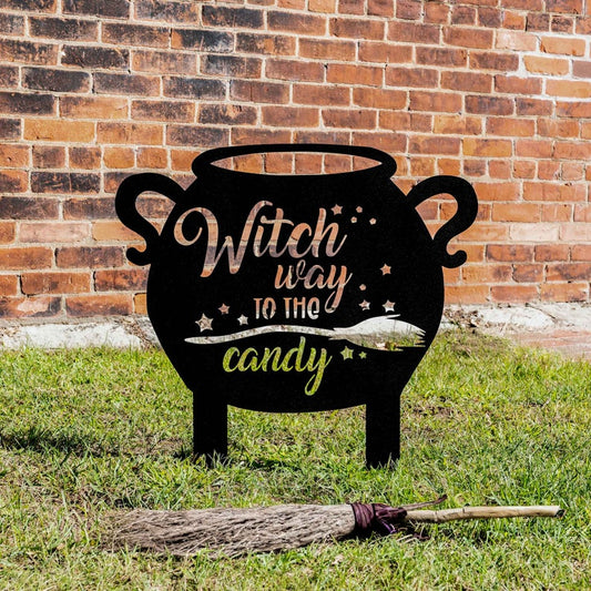 Halloween Witch Decor for Outdoor | Halloween Candy Sign | Halloween Decoration for Front Yard | Metal Yard Art for Halloween, Witches Decor