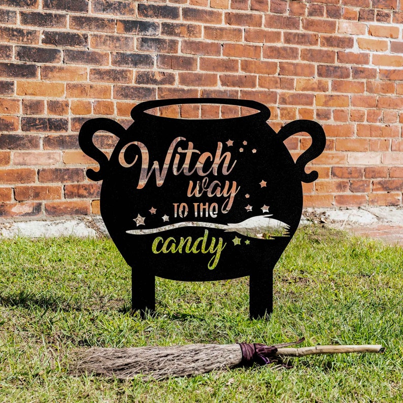Halloween Witch Decor for Outdoor | Halloween Candy Sign | Halloween Decoration for Front Yard | Metal Yard Art for Halloween, Witches Decor