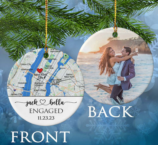 Engagement Ornament Gift, Map Ornament, Engagement Map, Personalized Engagement Gift for Couple, Engagement Ornament, Christmas Gift for her