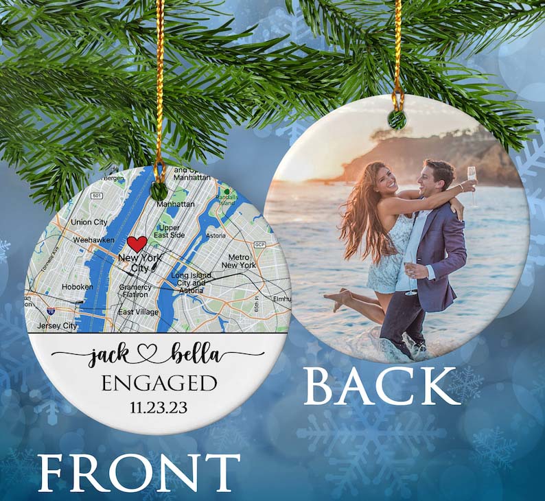 Engagement Ornament Gift, Map Ornament, Engagement Map, Personalized Engagement Gift for Couple, Engagement Ornament, Christmas Gift for her