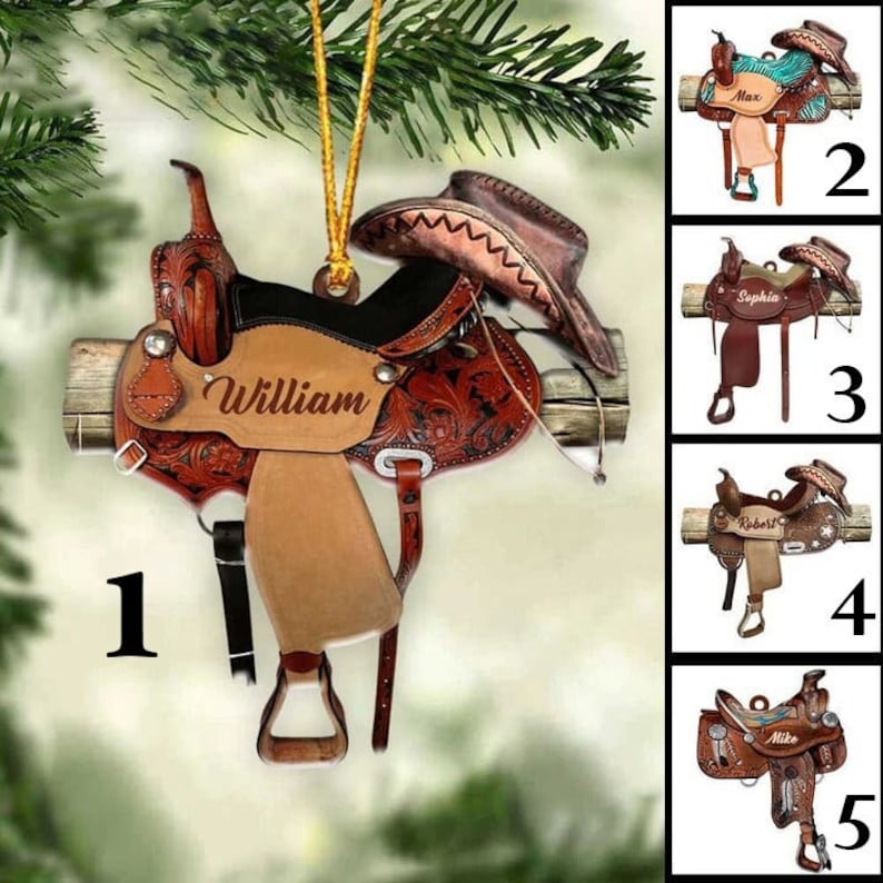 Personalized Horse Saddle Ornament For Horse Lovers, Custom Cowboy Cowgirl Saddle Acrylic Ornament, Christmas Gift For Horse Racer