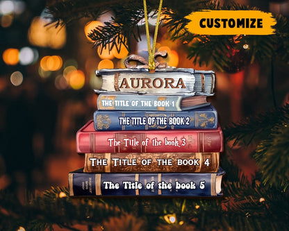 Custom Bookstack Christmas Ornament, Book Lover Ornament, Librarian Ornament, Custom Title of Books Gifts, Bookworm Ornament, Xmas Decor