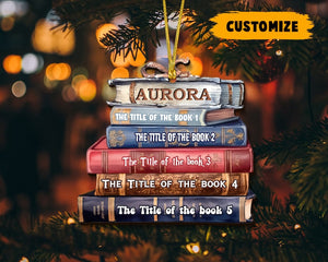 Custom Bookstack Christmas Ornament, Book Lover Ornament, Librarian Ornament, Custom Title of Books Gifts, Bookworm Ornament, Xmas Decor