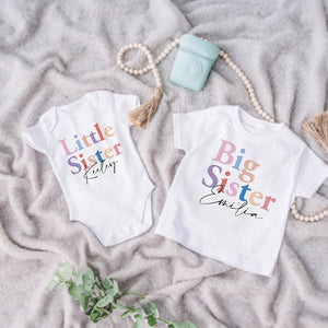 Big Sister Shirt, Little Sister Baby Grow, Cute Siblings Kids Personalised Tees, Baby Bodysuit Matching Sisters Tshirts