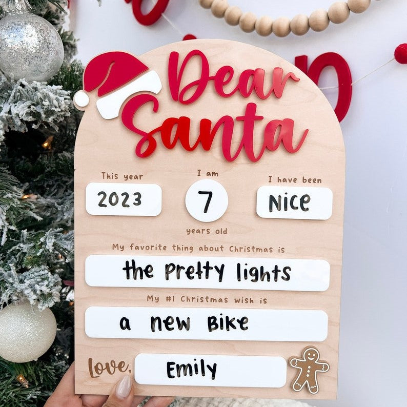 Dear Santa Board, Letter to Santa Board, Kids Christmas Lis Signt, Dry Erase Christmas Sign, Dear Santa Wish List, Kids Christmas Letter
