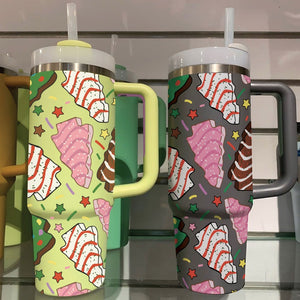 Christmas Tree Cakes 40oz Tumbler, Cute Christmas Tree Tumbler with Lid and Straw, 40oz Stainless Steel Tumbler, Christmas Family Cup