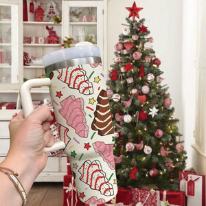 Christmas Tree Cakes 40oz Tumbler, Cute Christmas Tree Tumbler with Lid and Straw, 40oz Stainless Steel Tumbler, Christmas Family Cup