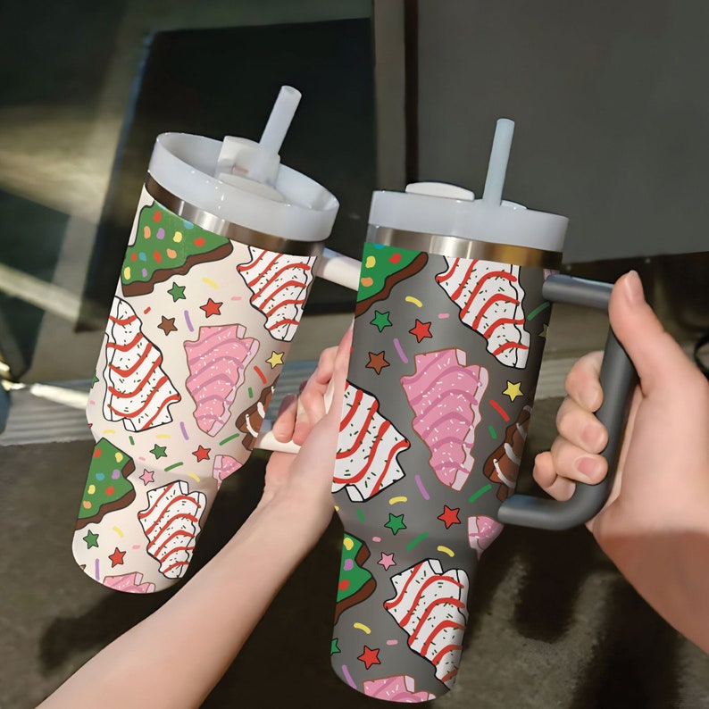 Christmas Tree Cakes 40oz Tumbler, Cute Christmas Tree Tumbler with Lid and Straw, 40oz Stainless Steel Tumbler, Christmas Family Cup