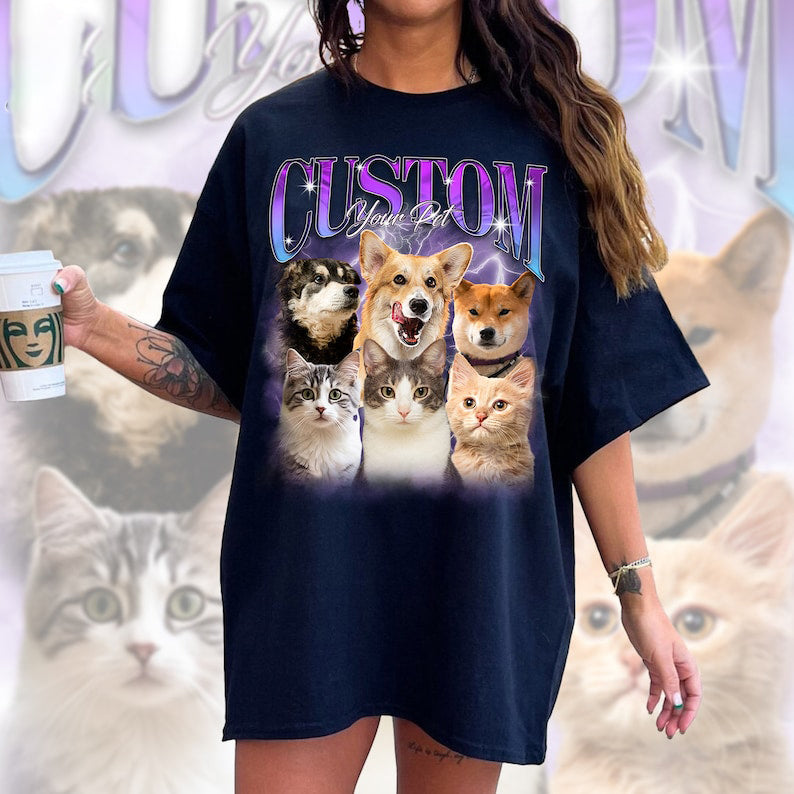 Custom Bootleg Pet Shirt, Custom Dog Shirt, Personalized with Your Own Dog or Cat,Dog Photo Retro 90's Tee Gift For Her