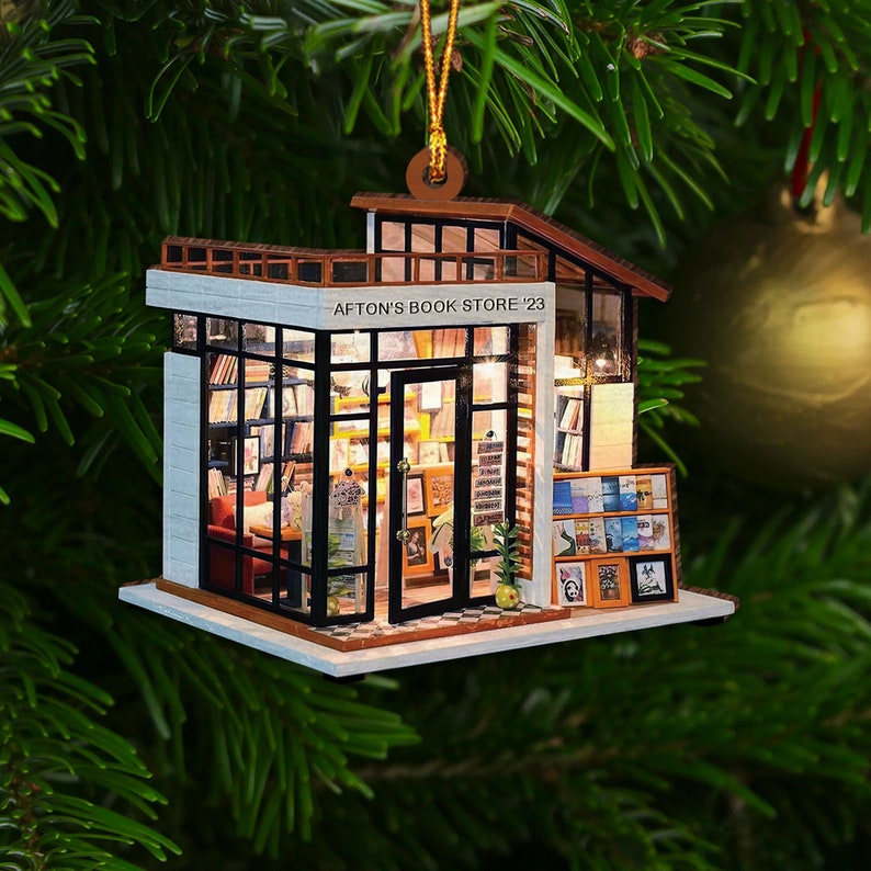 Customized 2D Flat Book Store Ornament, Bookshelves Custom Wood Ornaments, Ornament For Book Lovers, Bookshelf Ornament, Gift For Book Lover