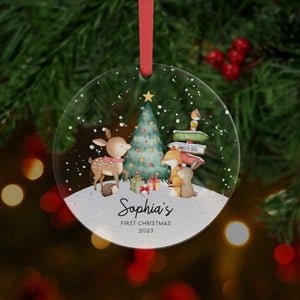 Personalised First Christmas Woodland Animals Decoration - Acrylic I Christmas Bauble, Baby first Christmas, 1st Christmas, New Baby, Bauble